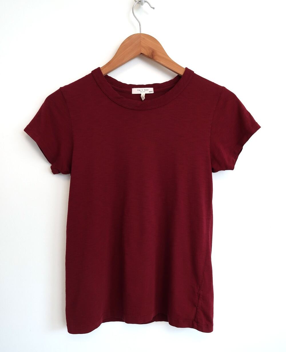 RAG & BONE Organic Pima Cotton Slub Tee T-Shirt Top Burgundy Red Shopbop XS $95